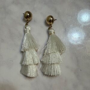 Elegant Gold and Cream Tassel Earrings